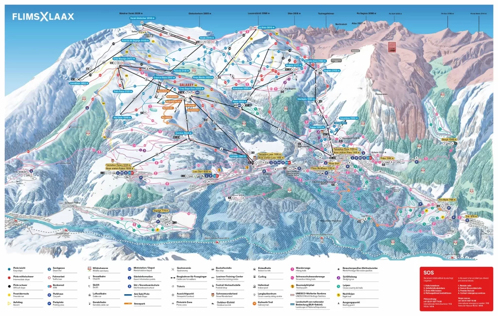 Pistenplan Ski Flims Laax Falera