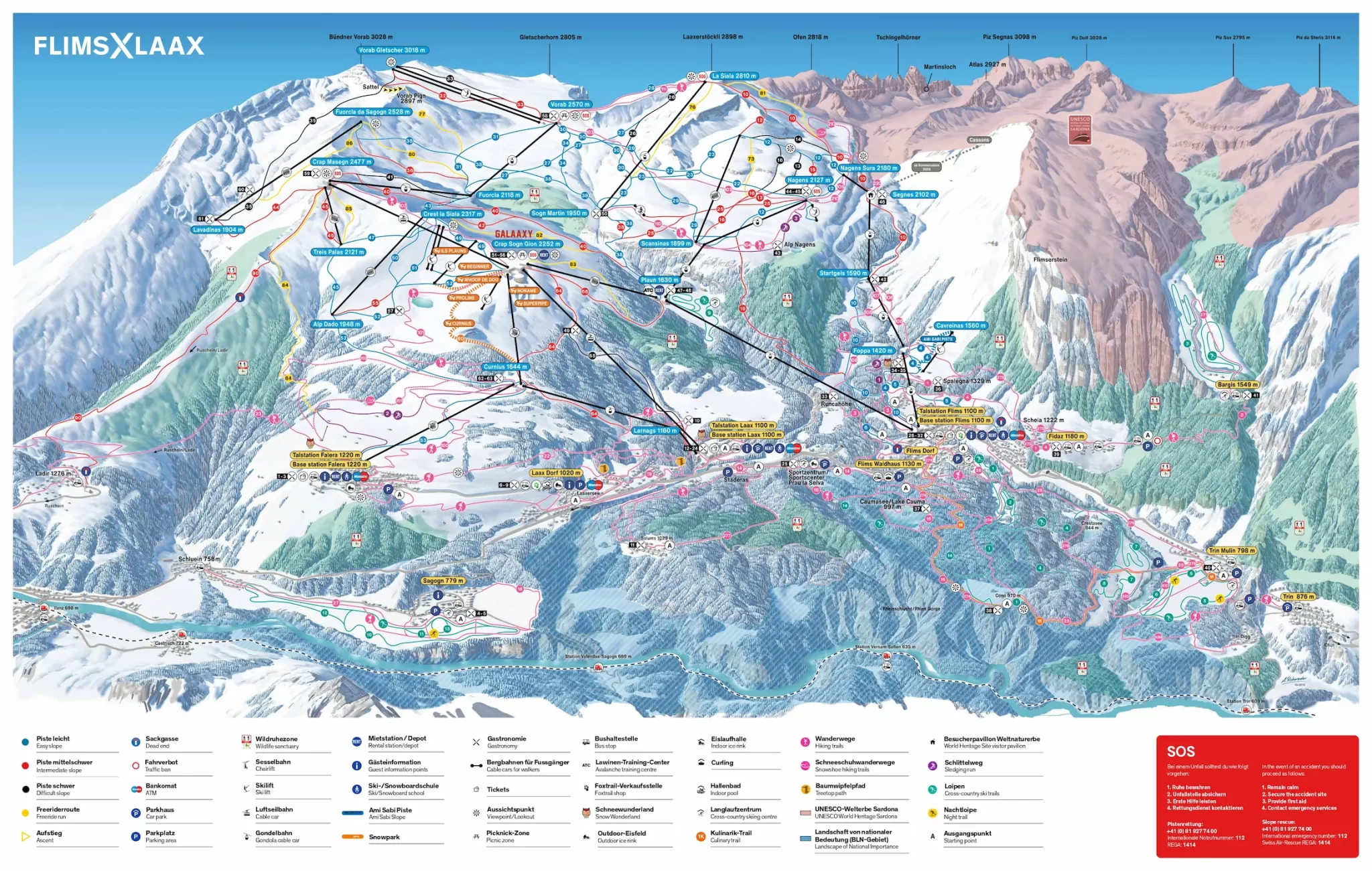 Pistenplan Ski Flims Laax Falera